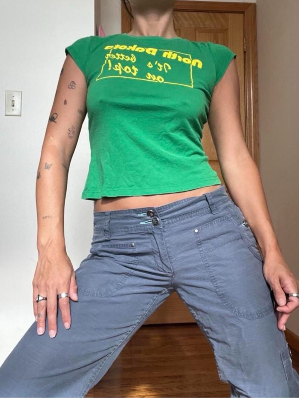 Vintage Graphic Baby Tee Shirt “North Dakota It’s Better on Top!”